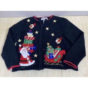 Tiara International Christmas Black Women's Size PL Cardigan Holiday Sweater